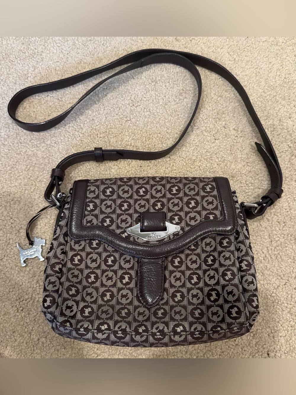 Radley London brown/beige terrier pattern Crossbody Bag with Silver Hardware